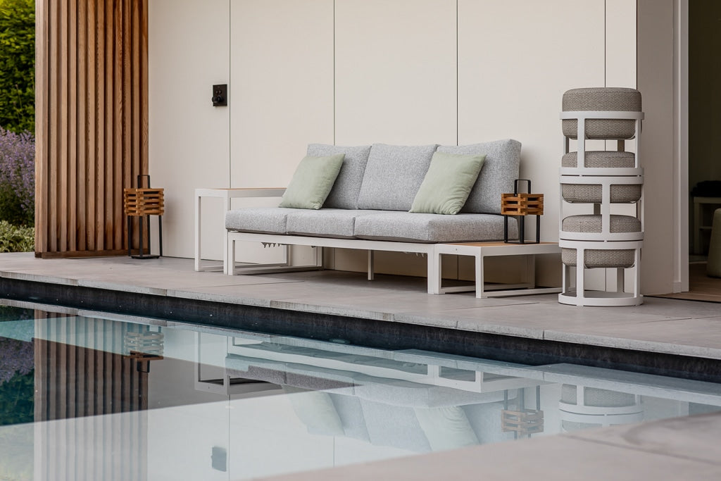 STAY Compact Bord & 4 Pallar, Stone/Vit aluminium