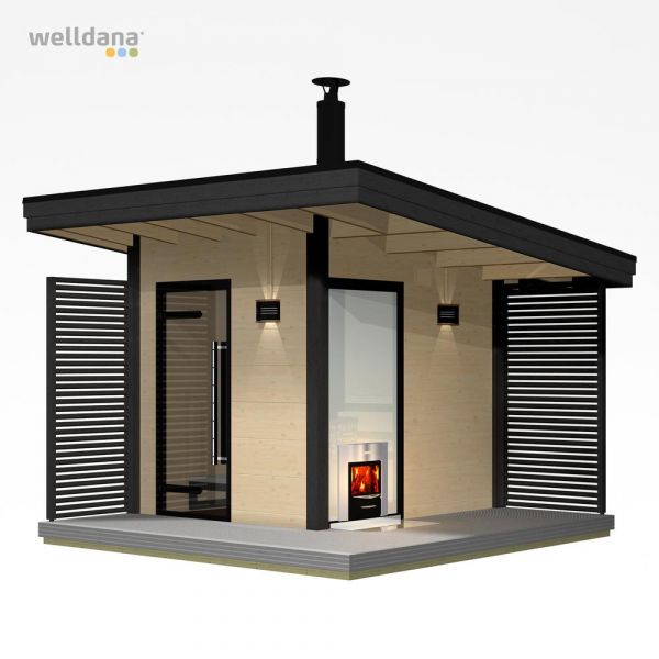 Harvia Solide 1 Sauna, 2.1x1.9m komplet Klar glas front, Gran, Virta 10.8kW ovn
