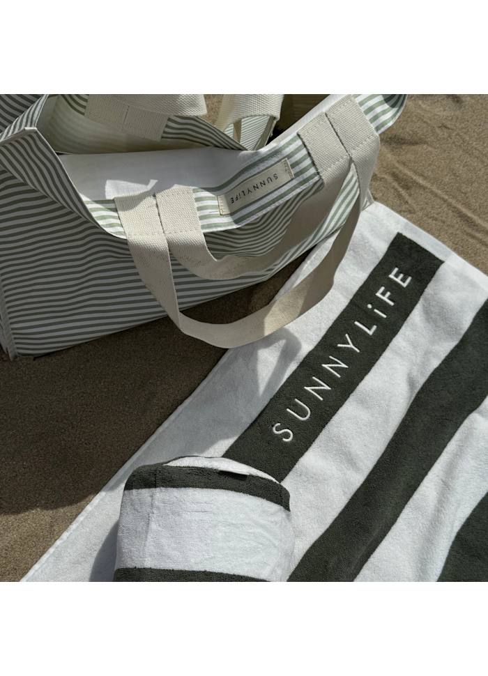 Uppblåsbar strandkudde The Vacay Olive Stripe