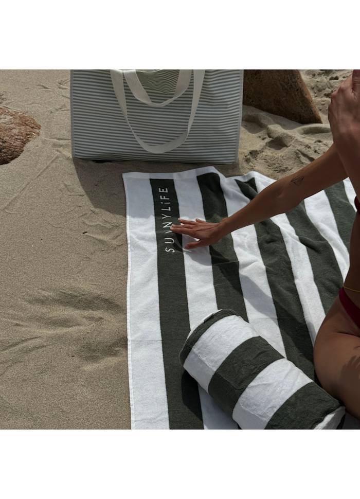 Uppblåsbar strandkudde The Vacay Olive Stripe